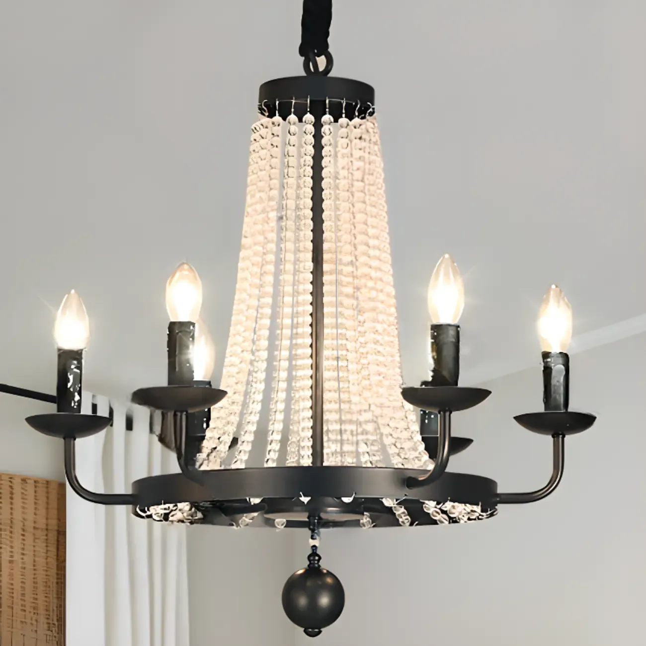 Elegant Black Crystal Beads Chandelier Candelabra Base Image - 6