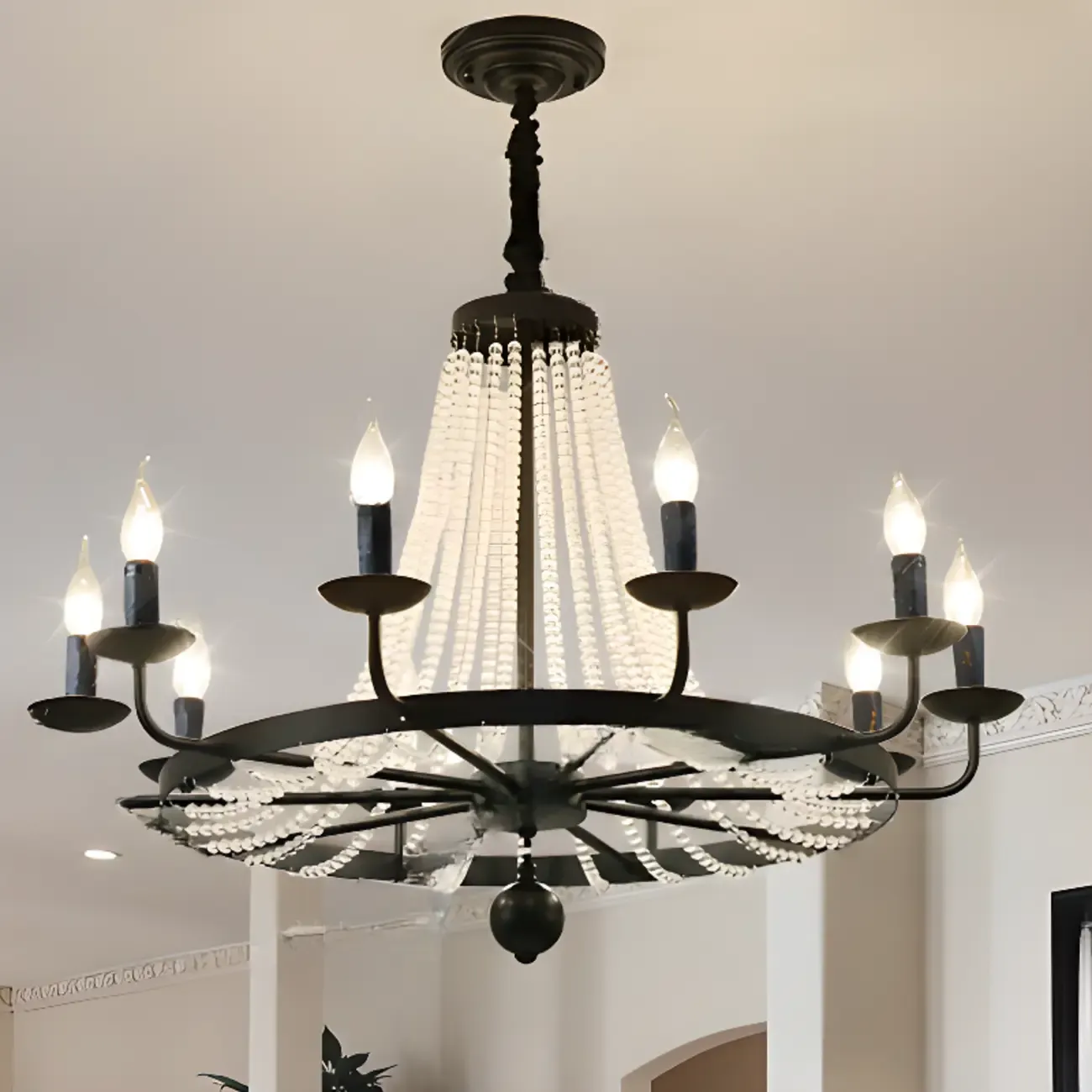 Elegant Black Crystal Beads Chandelier Candelabra Base Image - 8