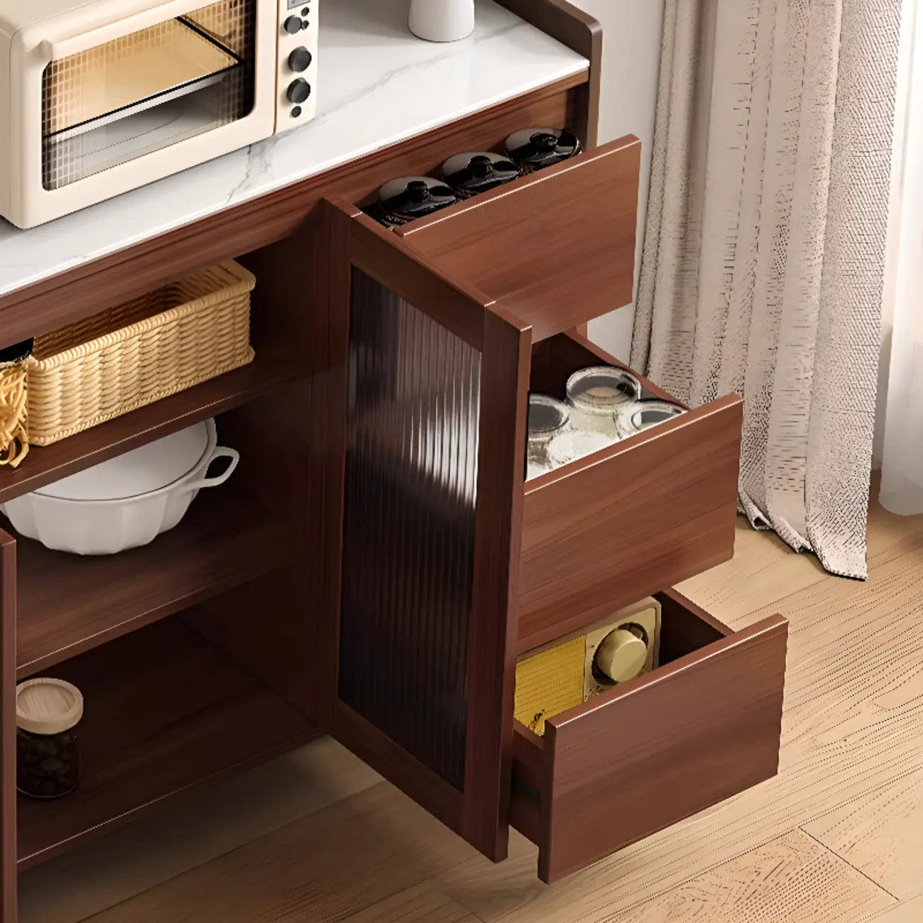 Modern Slab Stone Countertop Kitchen Sideboard Image - 6 | homeyfad