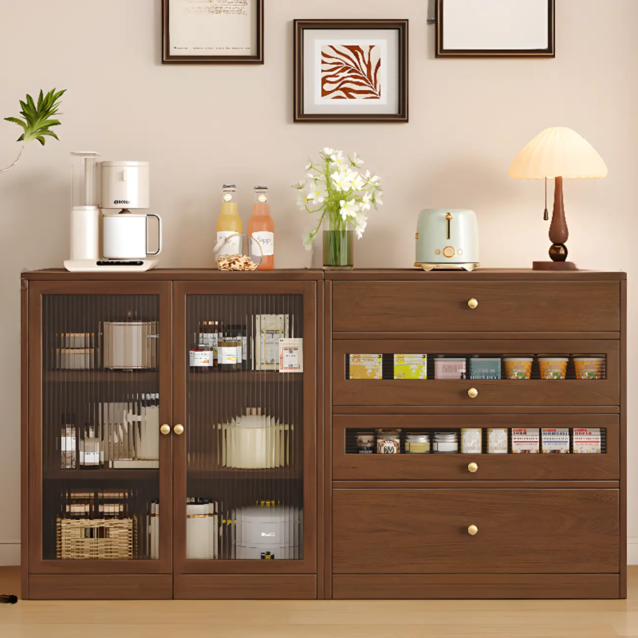 Modern Art Deco Wood Buffet Sideboard with Storage Image - 4 | homeyfad