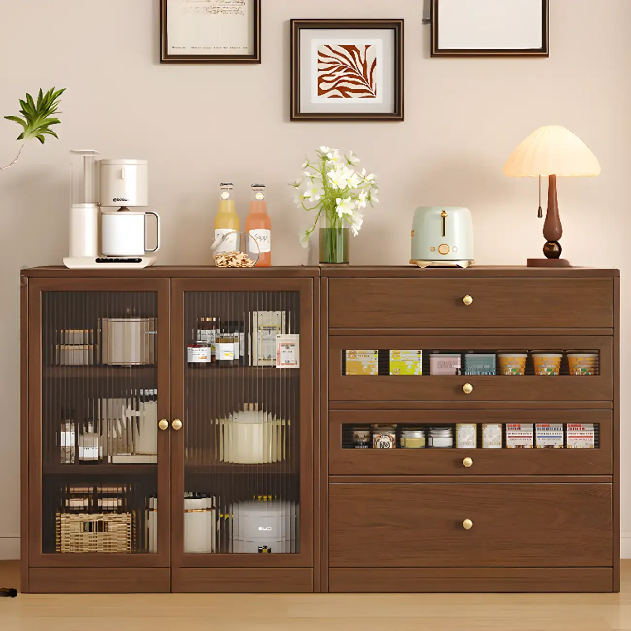 Modern Art Deco Wood Buffet Sideboard with Storage Image - 4