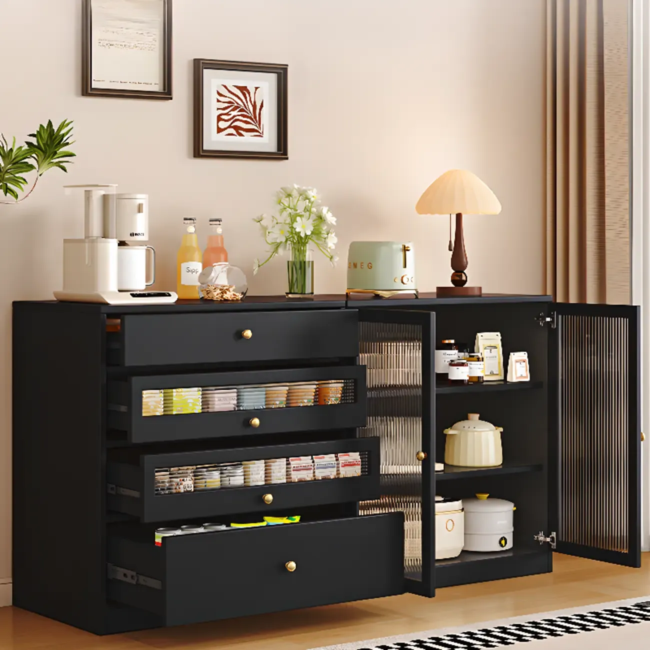 Modern Art Deco Wood Buffet Sideboard with Storage Image - 6