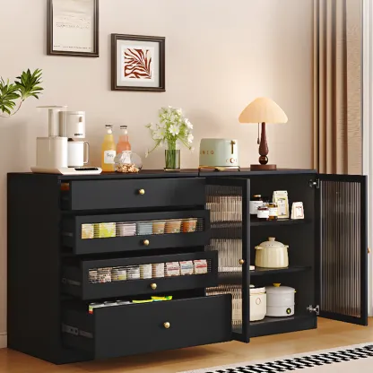 Modern Art Deco Wood Buffet Sideboard with Storage Image - 6