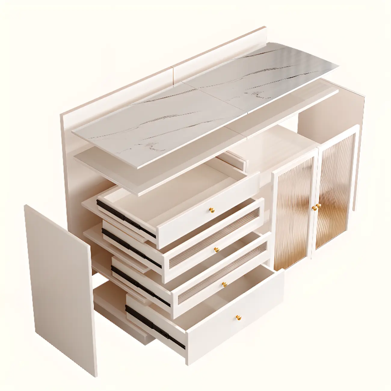 Modern Art Deco Wood Buffet Sideboard with Storage Image - 14 | homeyfad