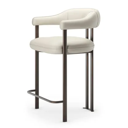 White Minimalist Upholstered Open Curved Back Bar Stools Image - 2