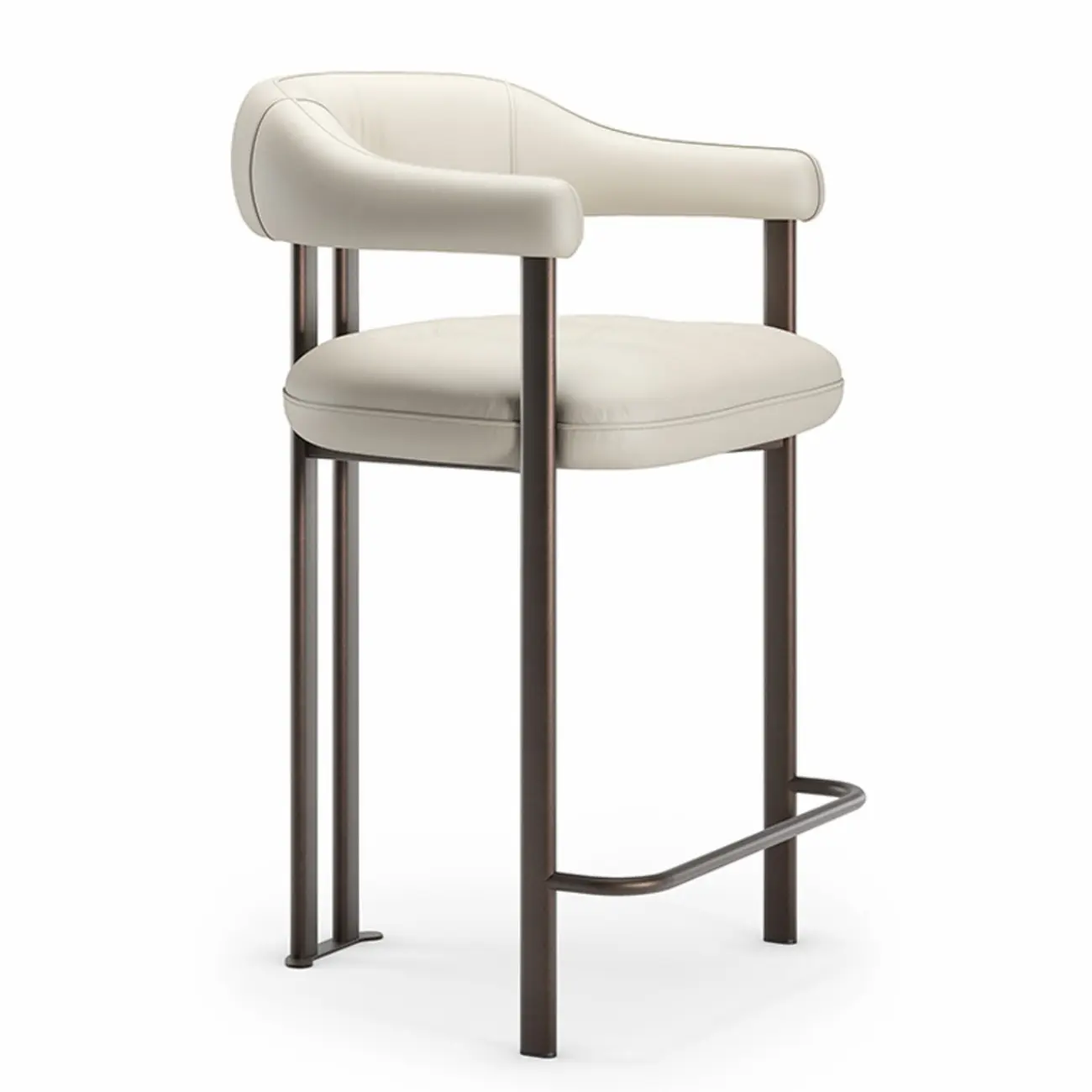 White Minimalist Upholstered Open Curved Back Bar Stools Image - 3 | homeyfad