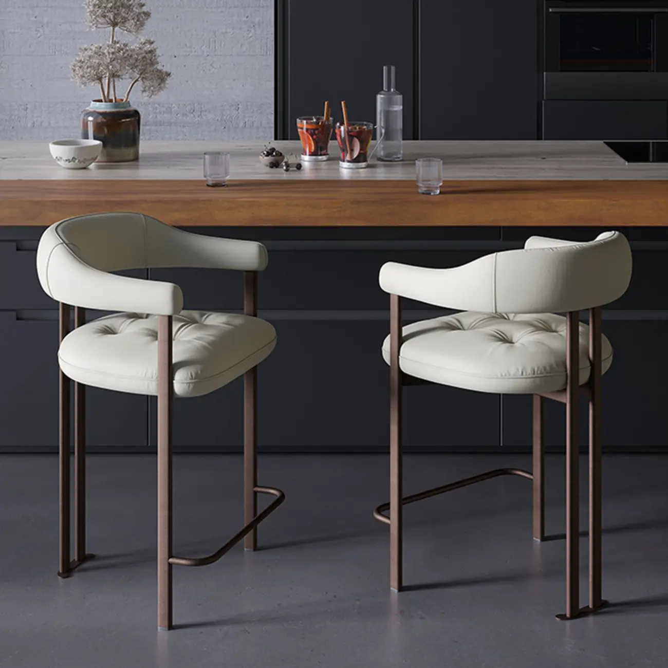 White Minimalist Upholstered Open Curved Back Bar Stools Image - 1 | homeyfad