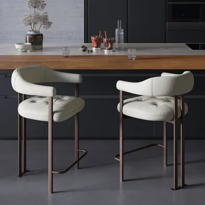 White Minimalist Upholstered Open Curved Back Bar Stools Image - 1