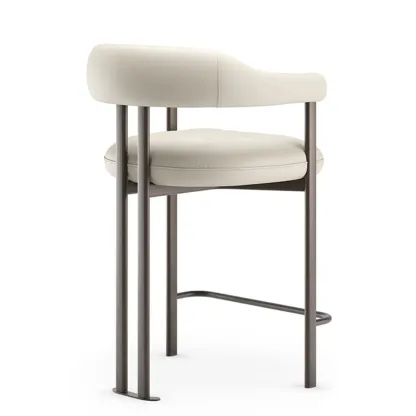 White Minimalist Upholstered Open Curved Back Bar Stools Image - 4