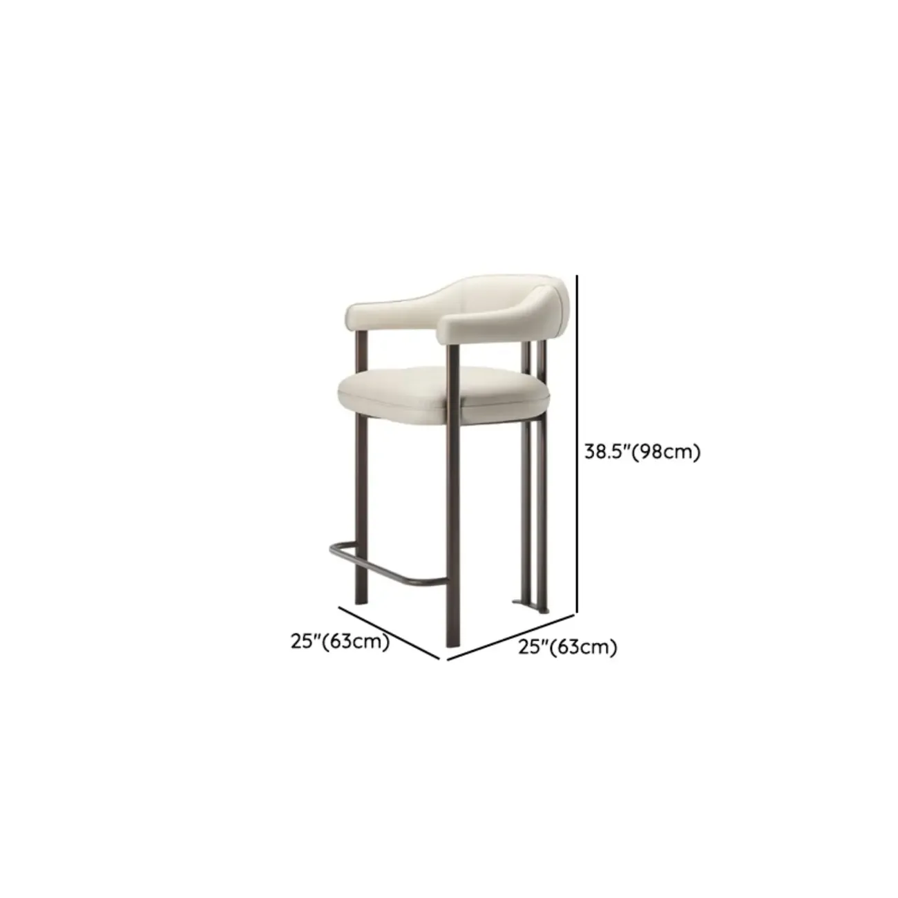 White Minimalist Upholstered Open Curved Back Bar Stools #size