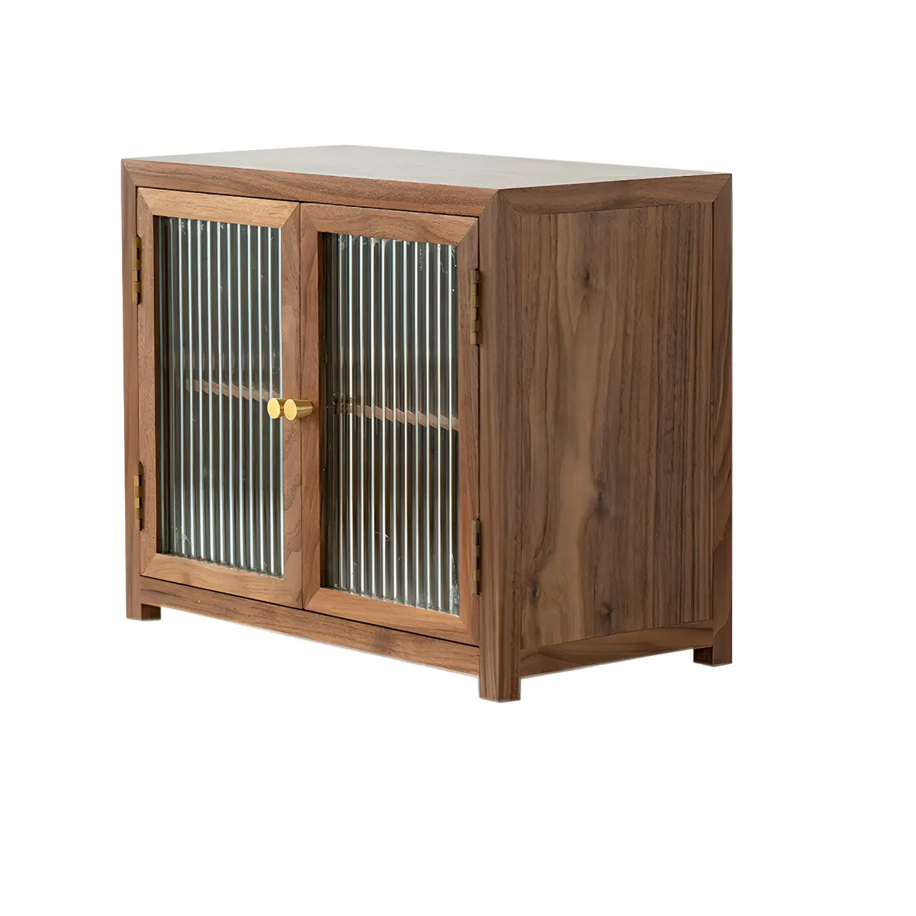 Small Walnut Wood Display Cabinet with Glass Doors Image - 2 | homeyfad