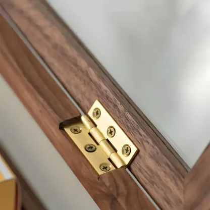 Small Walnut Wood Display Cabinet with Glass Doors Image - 11