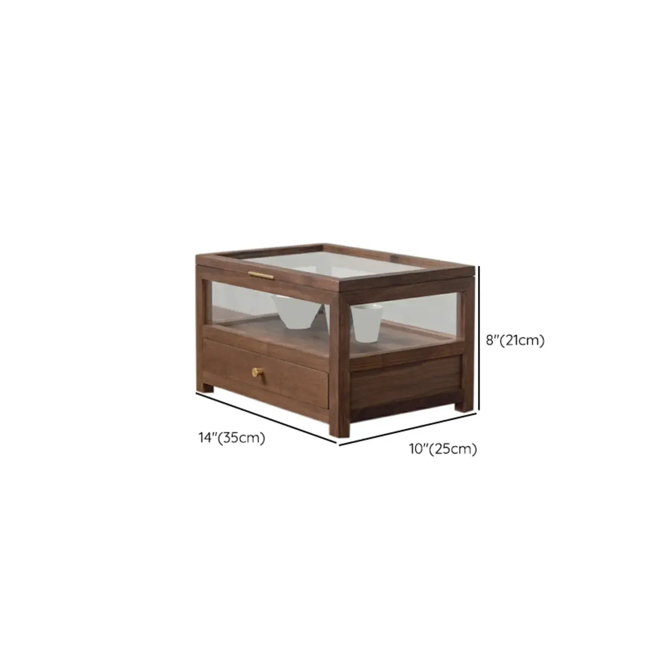 Small Walnut Wood Display Cabinet with Glass Doors Image - 13