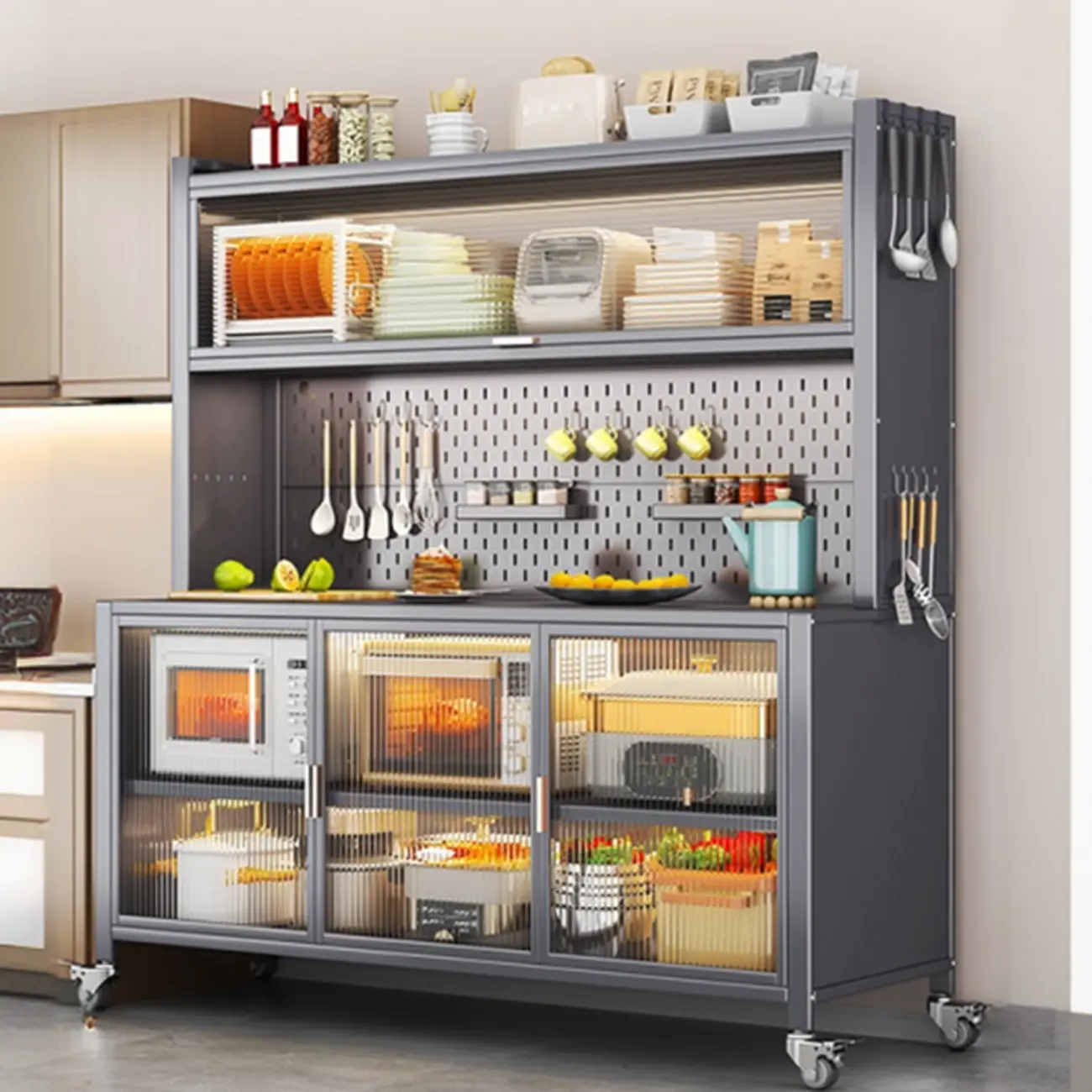 Modern Metal Adjustable Shelving Narrow Sideboard Image - 3 | homeyfad