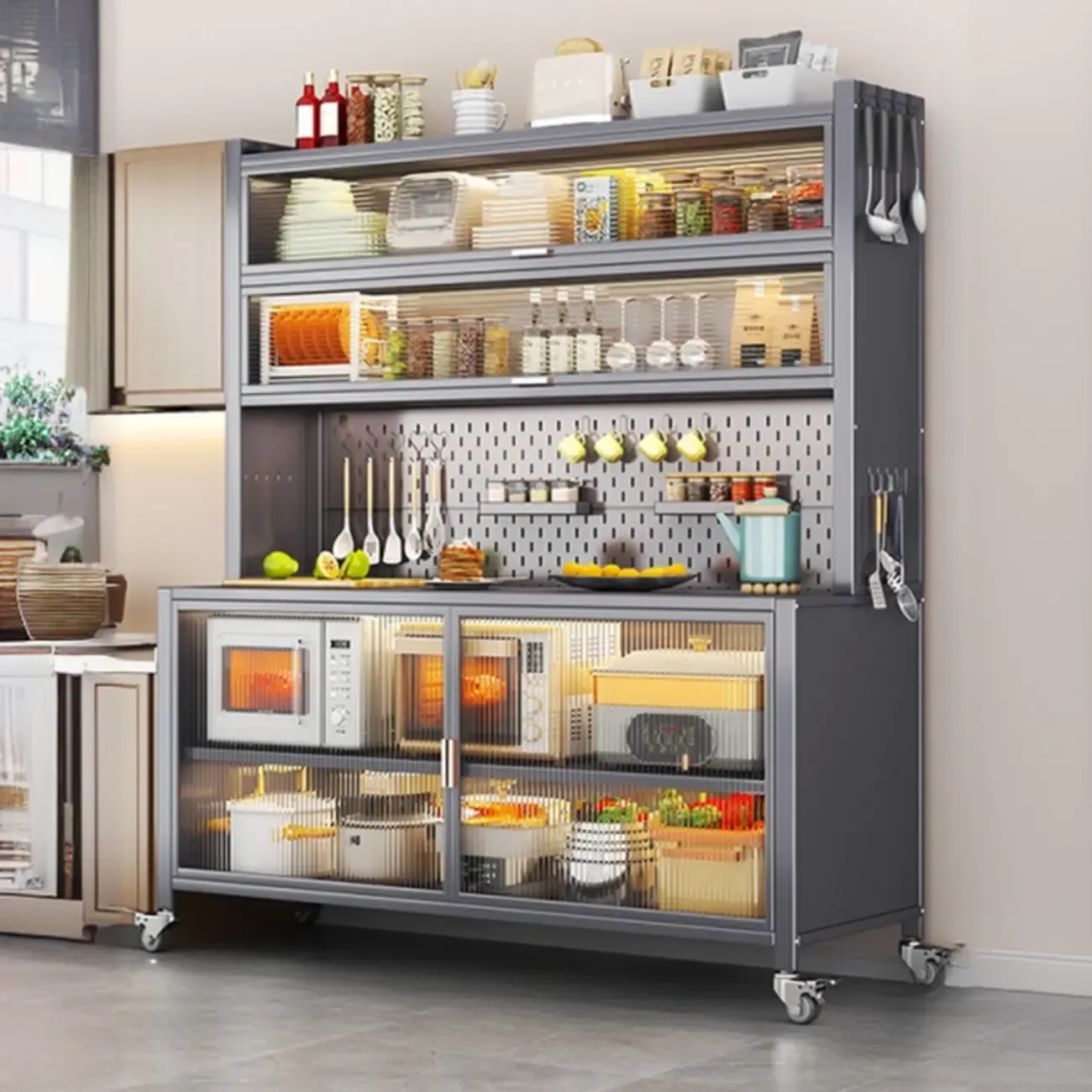 Modern Metal Adjustable Shelving Narrow Sideboard Image - 5