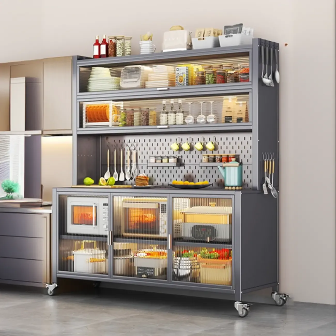 Modern Metal Adjustable Shelving Narrow Sideboard Image - 7