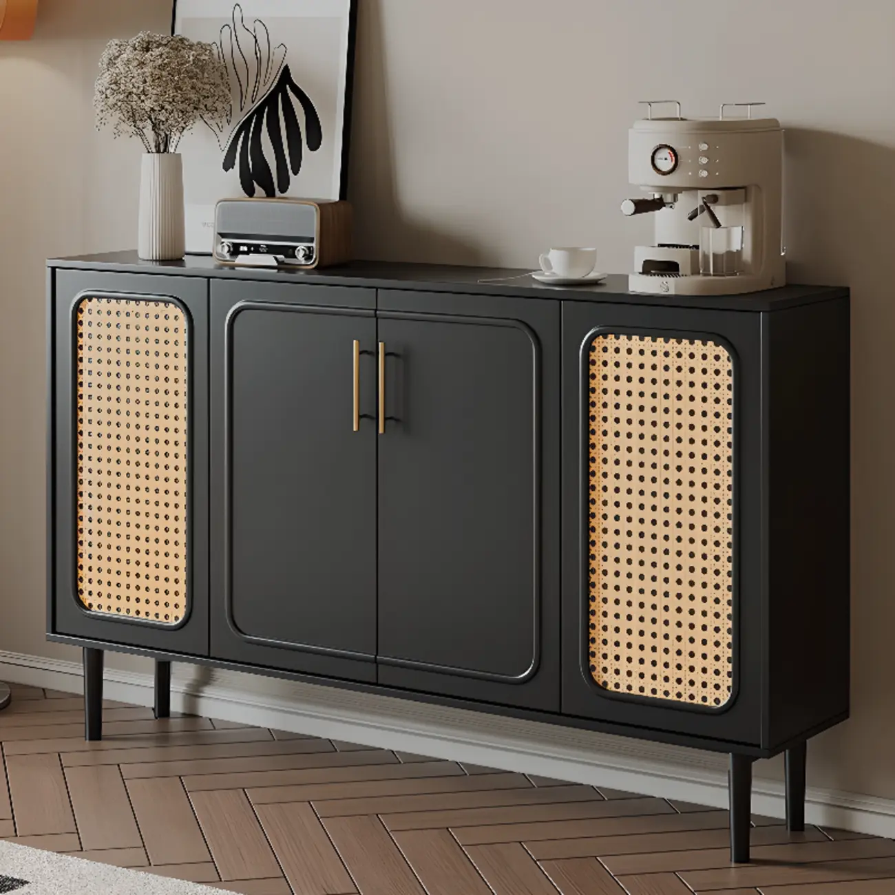 Modern Ink Wood Slab Buffet with Adjustable Shelving Image - 1 | homeyfad