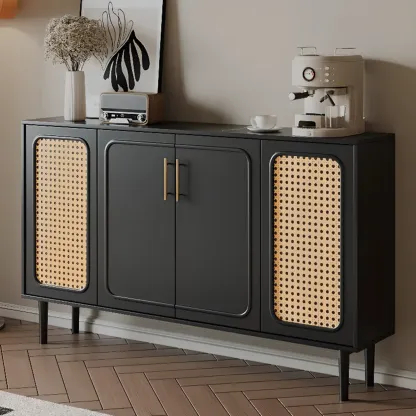 Modern Ink Wood Slab Buffet with Adjustable Shelving Image - 1