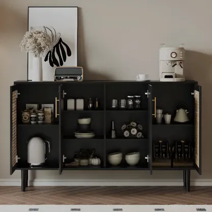 Modern Ink Wood Slab Buffet with Adjustable Shelving Image - 4