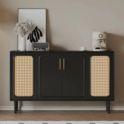 Modern Ink Wood Slab Buffet with Adjustable Shelving Image - 6