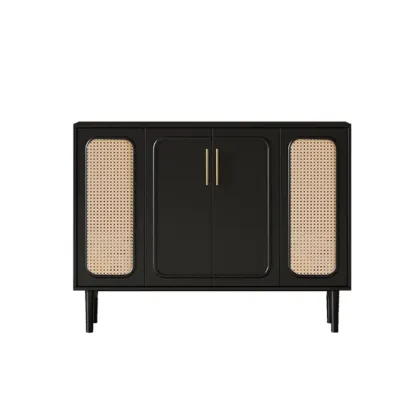 Modern Ink Wood Slab Buffet with Adjustable Shelving Image - 11