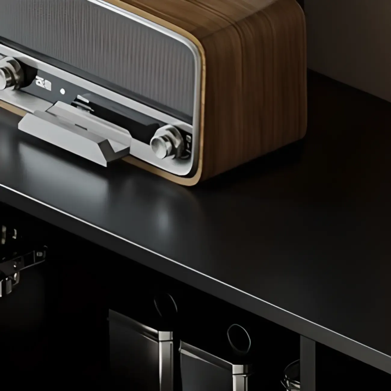 Modern Ink Wood Slab Buffet with Adjustable Shelving Image - 12