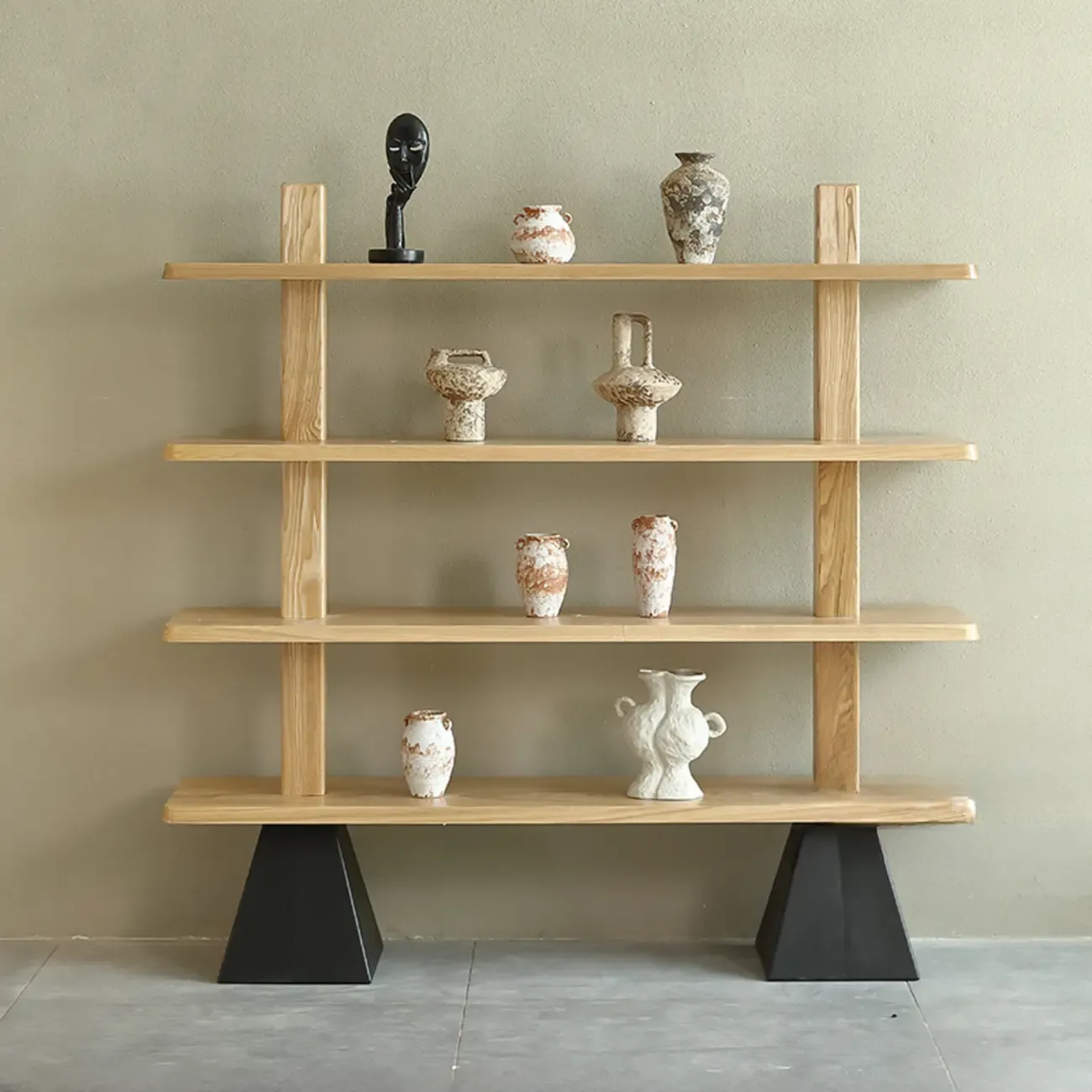 Elegant Ash Wood Open Back Display Vertical Bookcase Image - 7