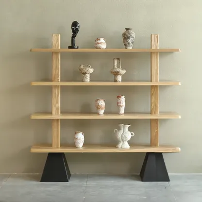 Elegant Ash Wood Open Back Display Vertical Bookcase Image - 7