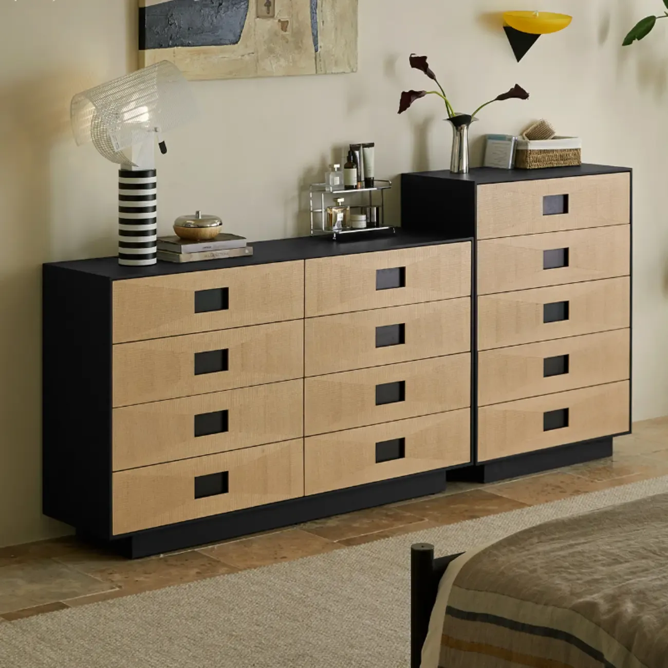 Bedroom 8-drawer Modern Natural Wood Double Dresser Image - 2