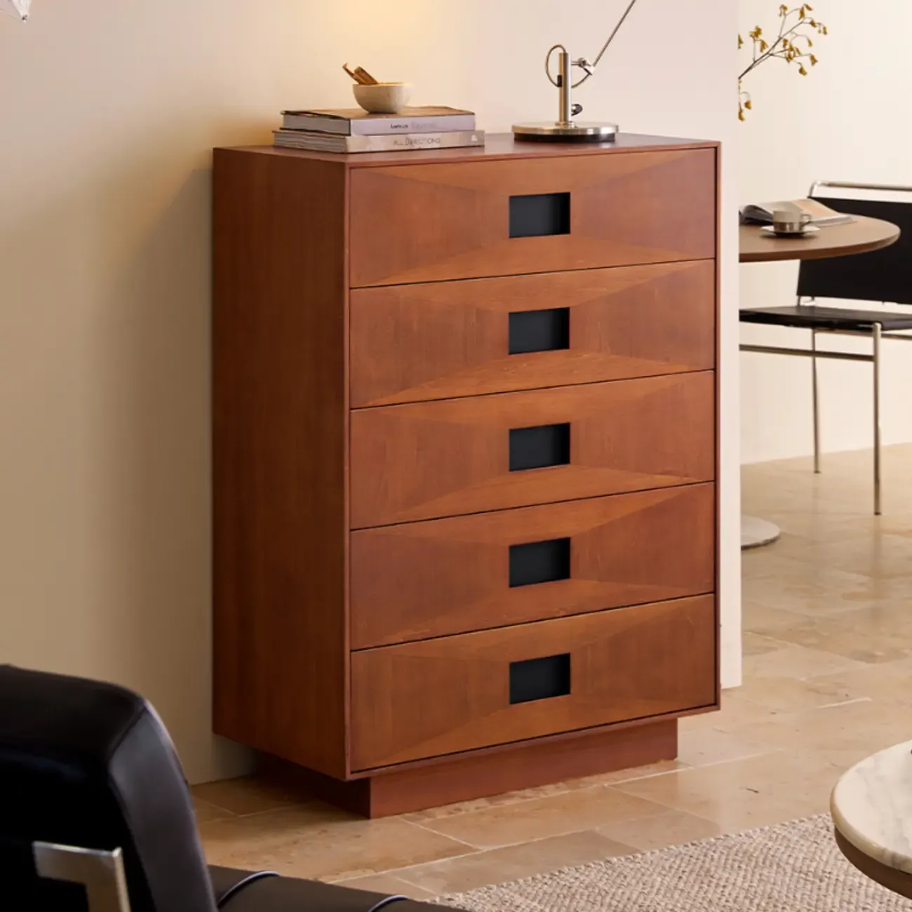 Brown 6-drawer Modern Wood Bedroom Vertical Dresser Image - 1