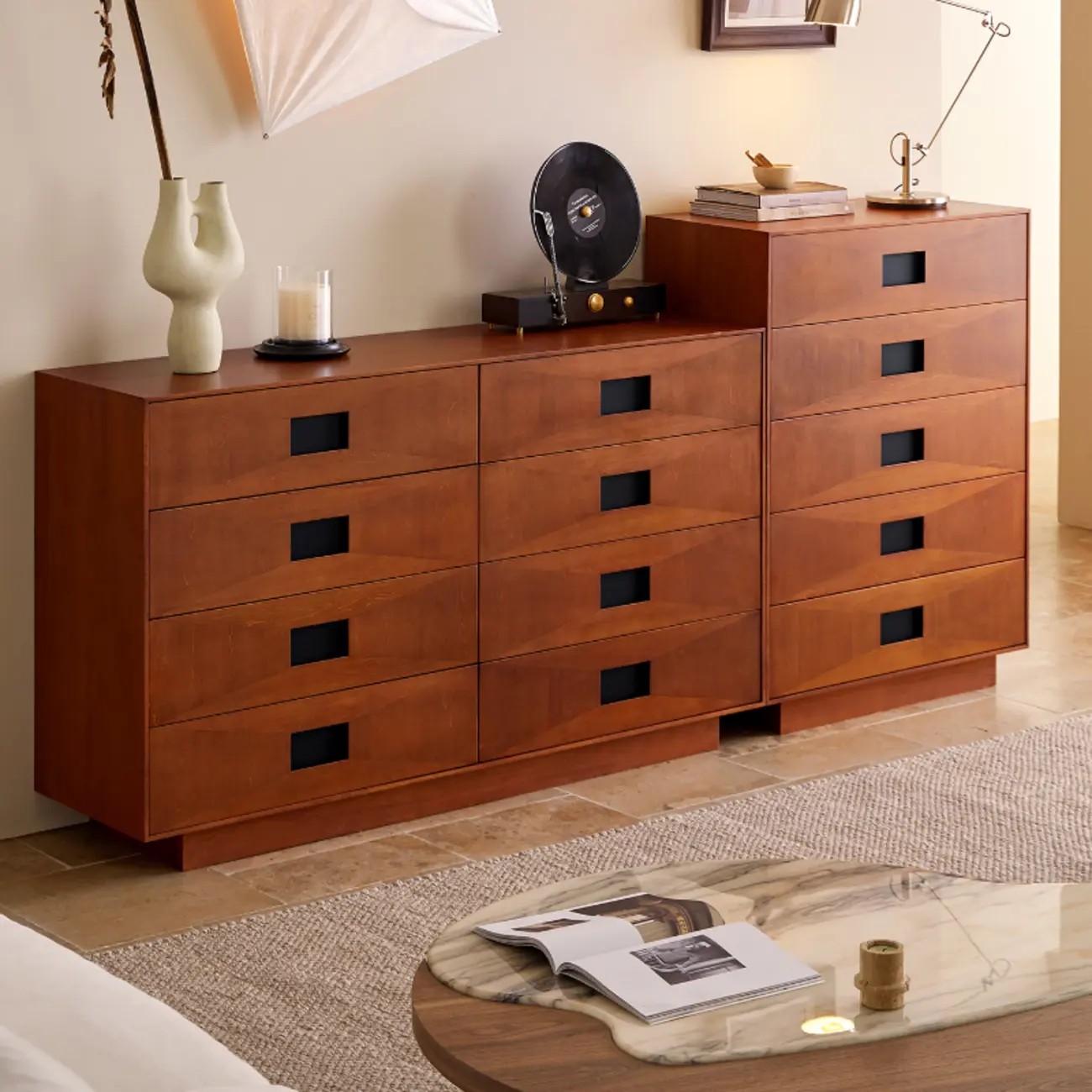 Brown 6-drawer Modern Wood Bedroom Vertical Dresser Image - 4 | homeyfad