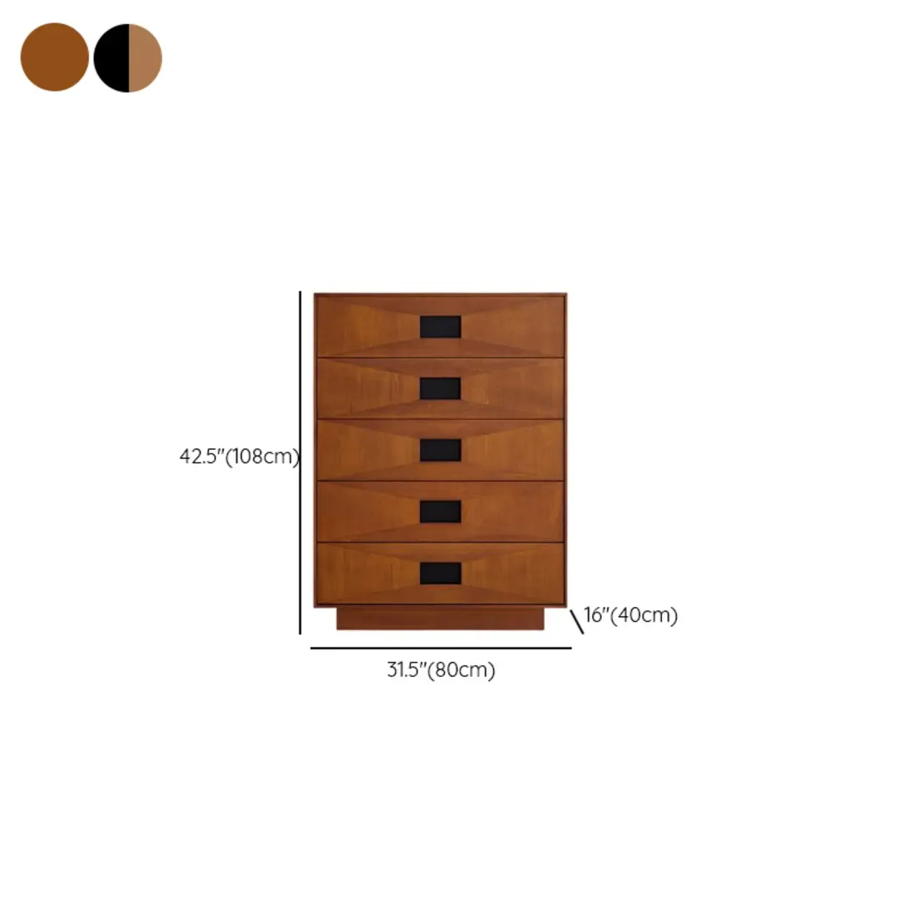 Brown 6-drawer Modern Wood Bedroom Vertical Dresser #size