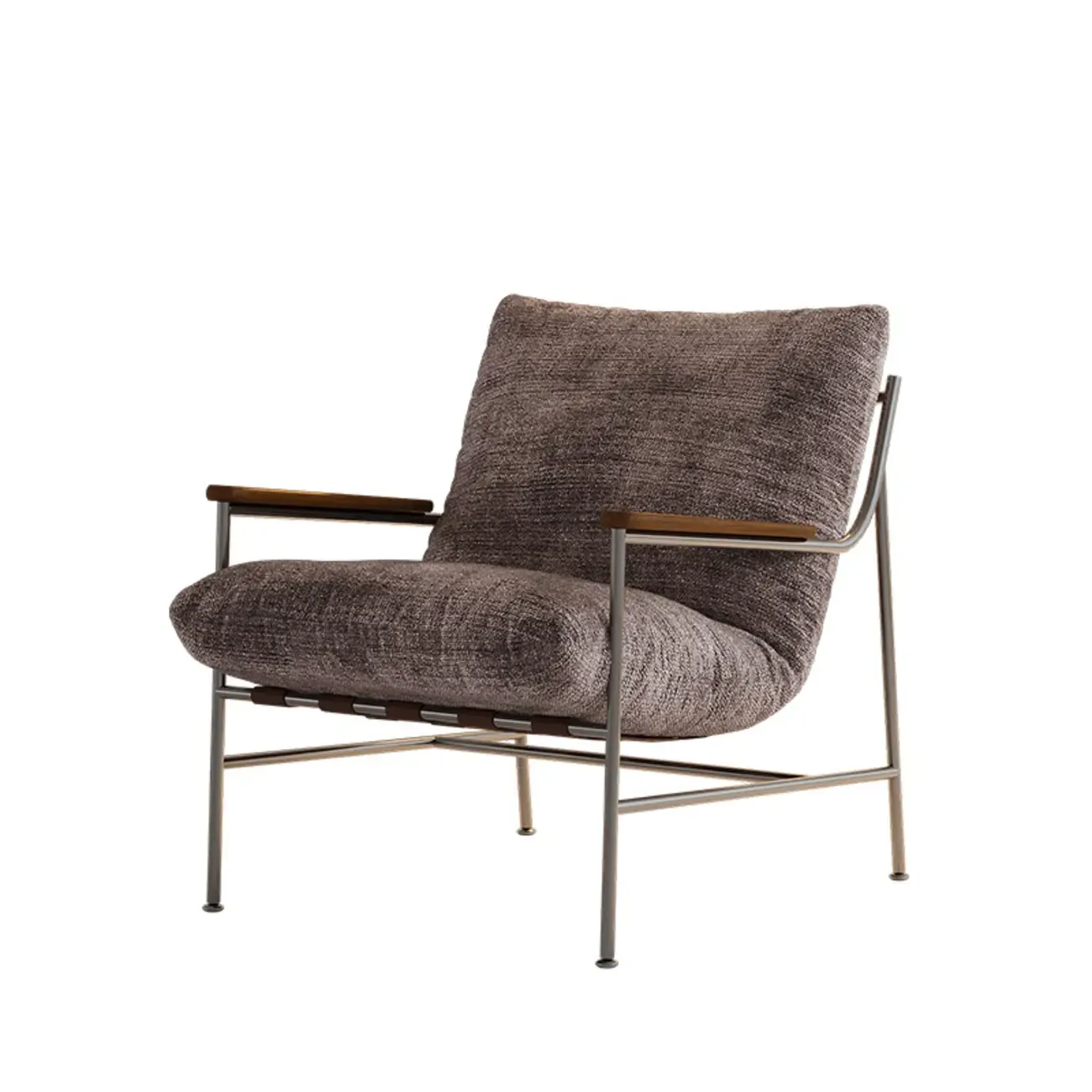 Mid-Century Modern Chenille Metal Frame Accent Chair Image - 2