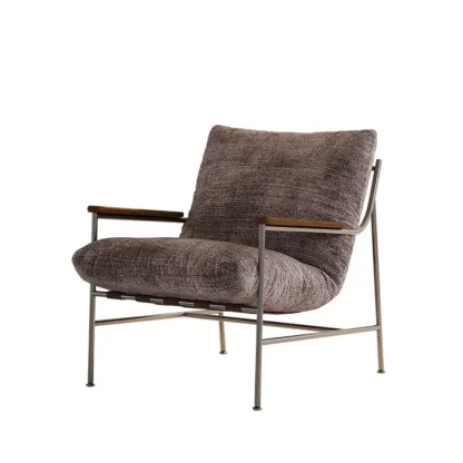 Mid-Century Modern Chenille Metal Frame Accent Chair Image - 2