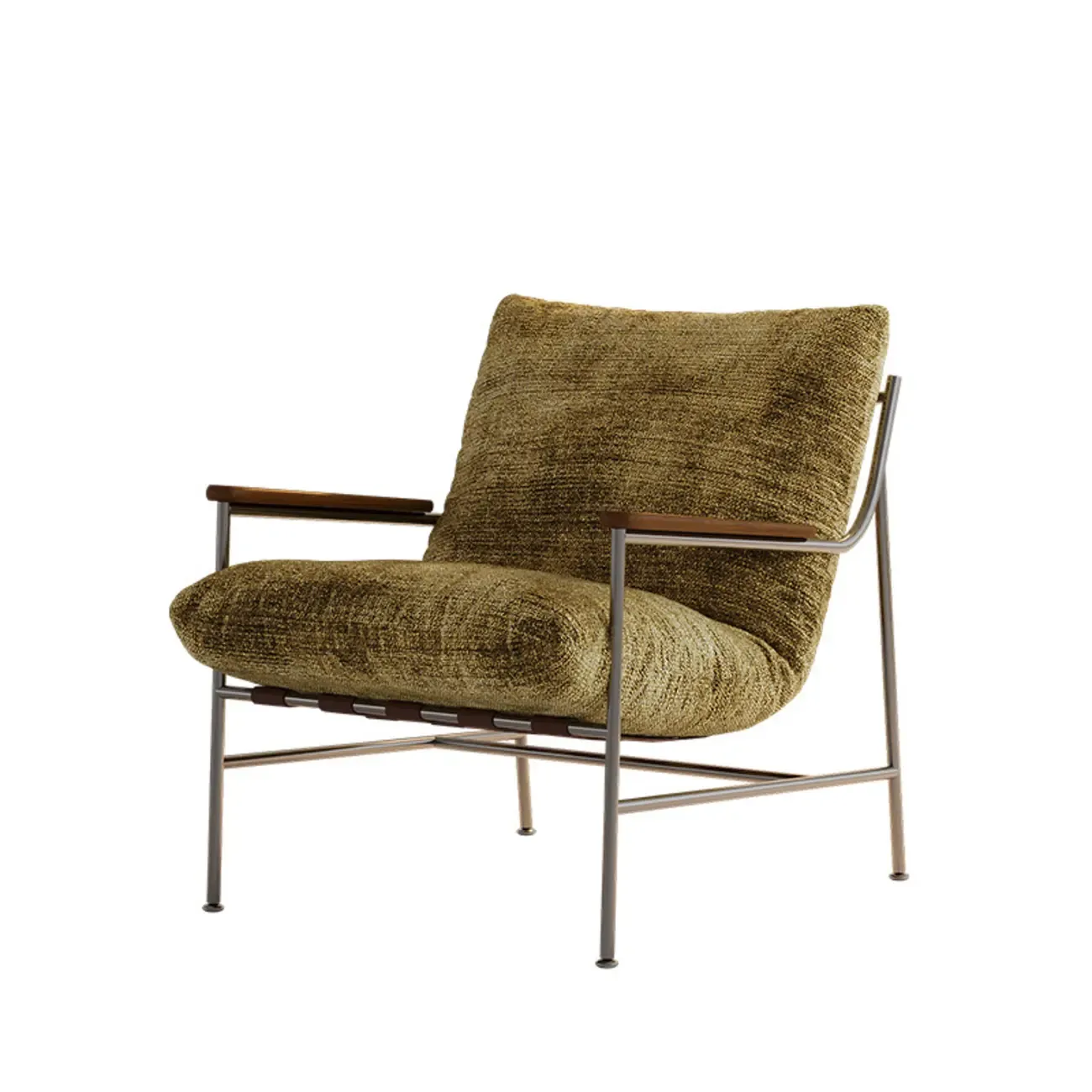 Mid-Century Modern Chenille Metal Frame Accent Chair Image - 3