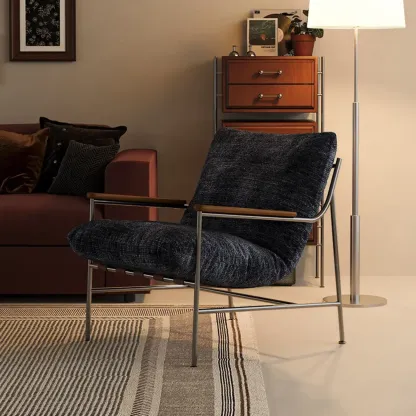 Mid-Century Modern Chenille Metal Frame Accent Chair Image - 4