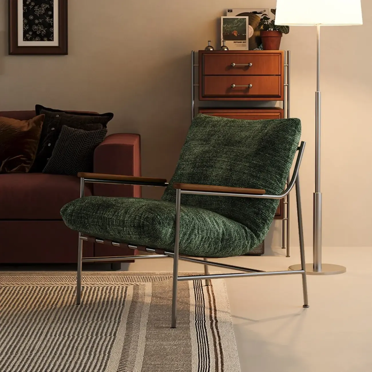 Mid-Century Modern Chenille Metal Frame Accent Chair Image - 8
