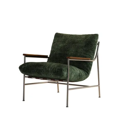 Mid-Century Modern Chenille Metal Frame Accent Chair Image - 9