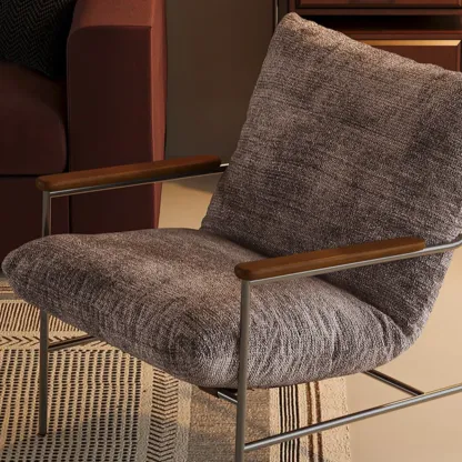 Mid-Century Modern Chenille Metal Frame Accent Chair Image - 10