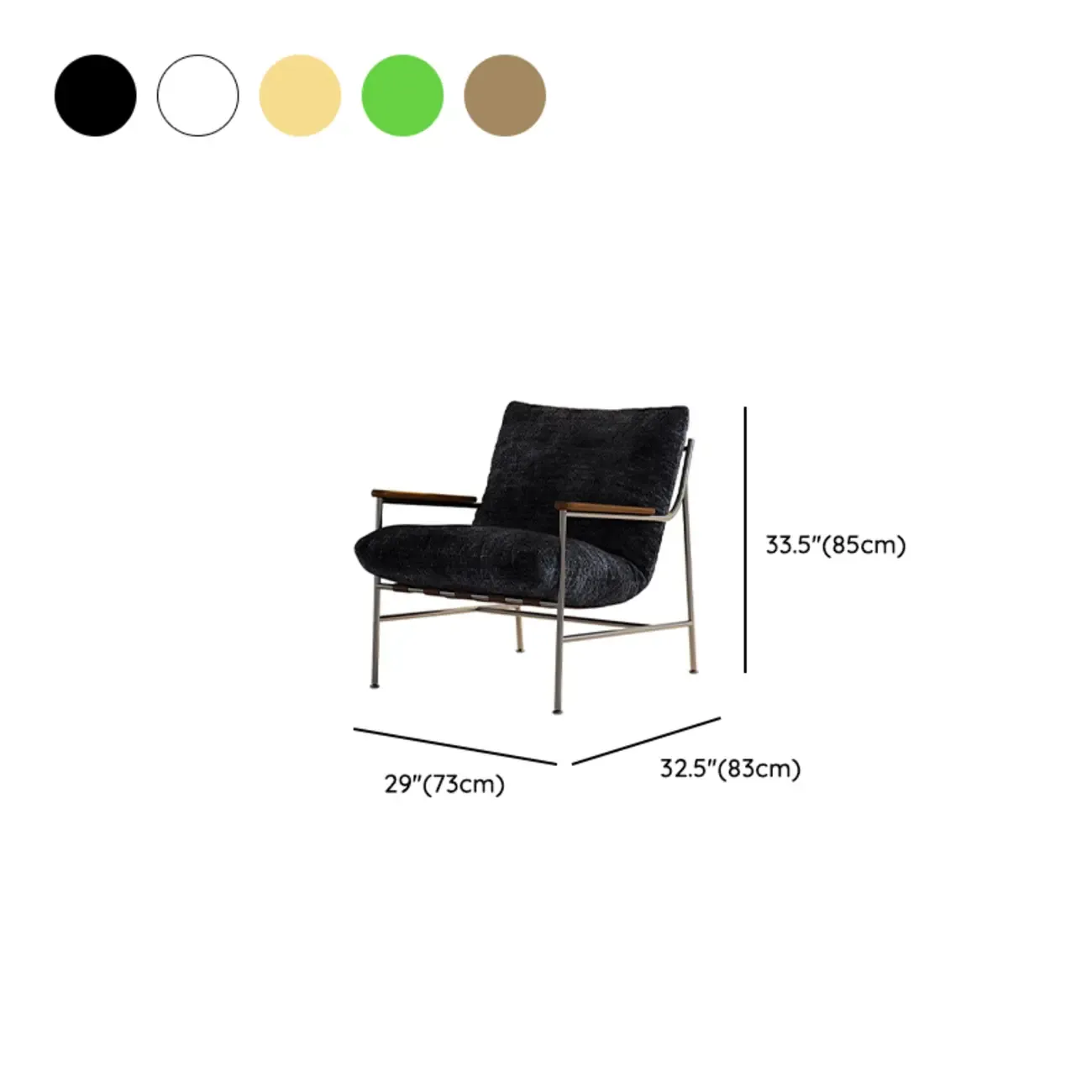 Mid-Century Modern Chenille Metal Frame Accent Chair #size