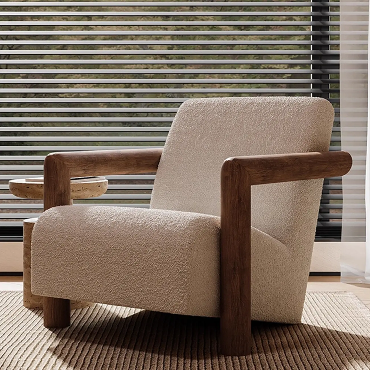 Minimalist White Mohair Fabric Living Room Arm Chair Image - 1 | homeyfad