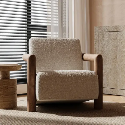 Minimalist White Mohair Fabric Living Room Arm Chair Image - 3