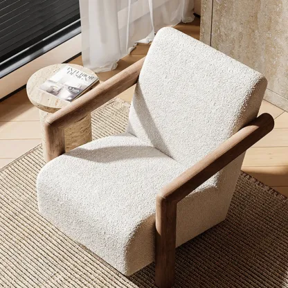 Minimalist White Mohair Fabric Living Room Arm Chair Image - 5