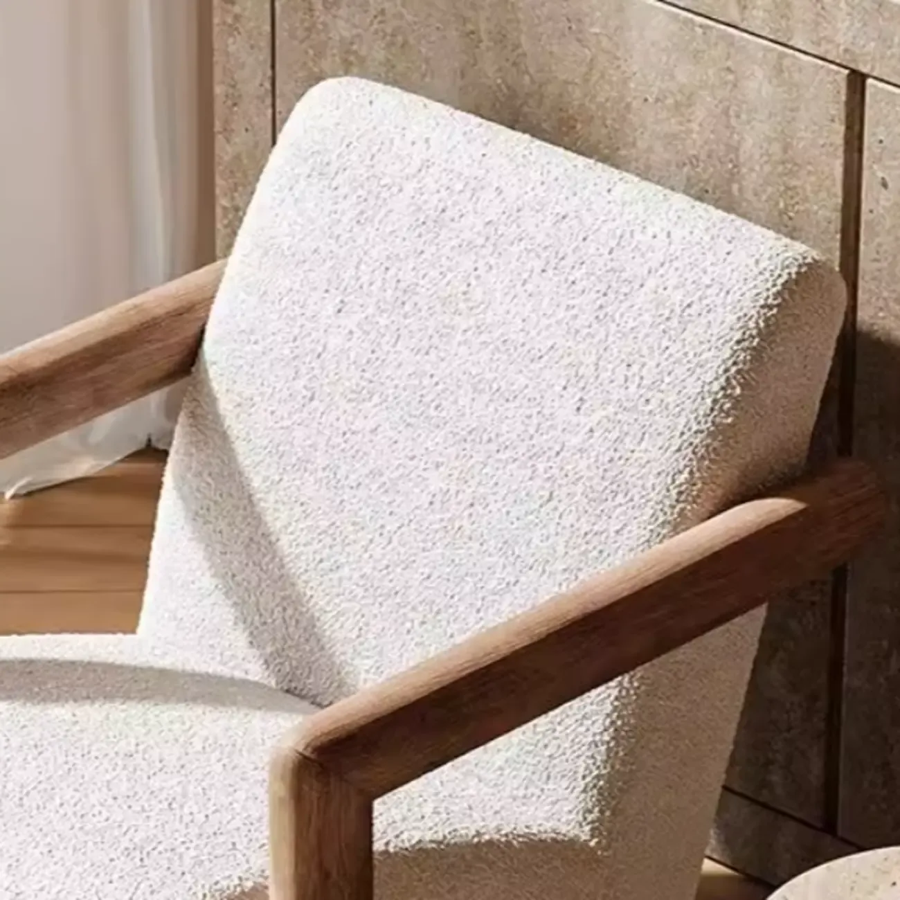 Minimalist White Mohair Fabric Living Room Arm Chair Image - 6