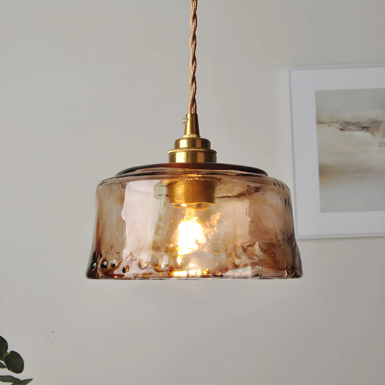Industrial Glass Shade Brass Pendant Light for Dining Room Image - 1 | homeyfad