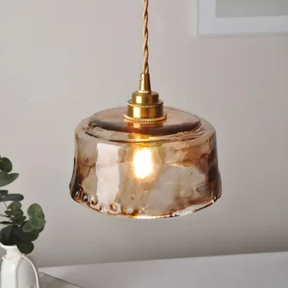 Industrial Glass Shade Brass Pendant Light for Dining Room Image - 2