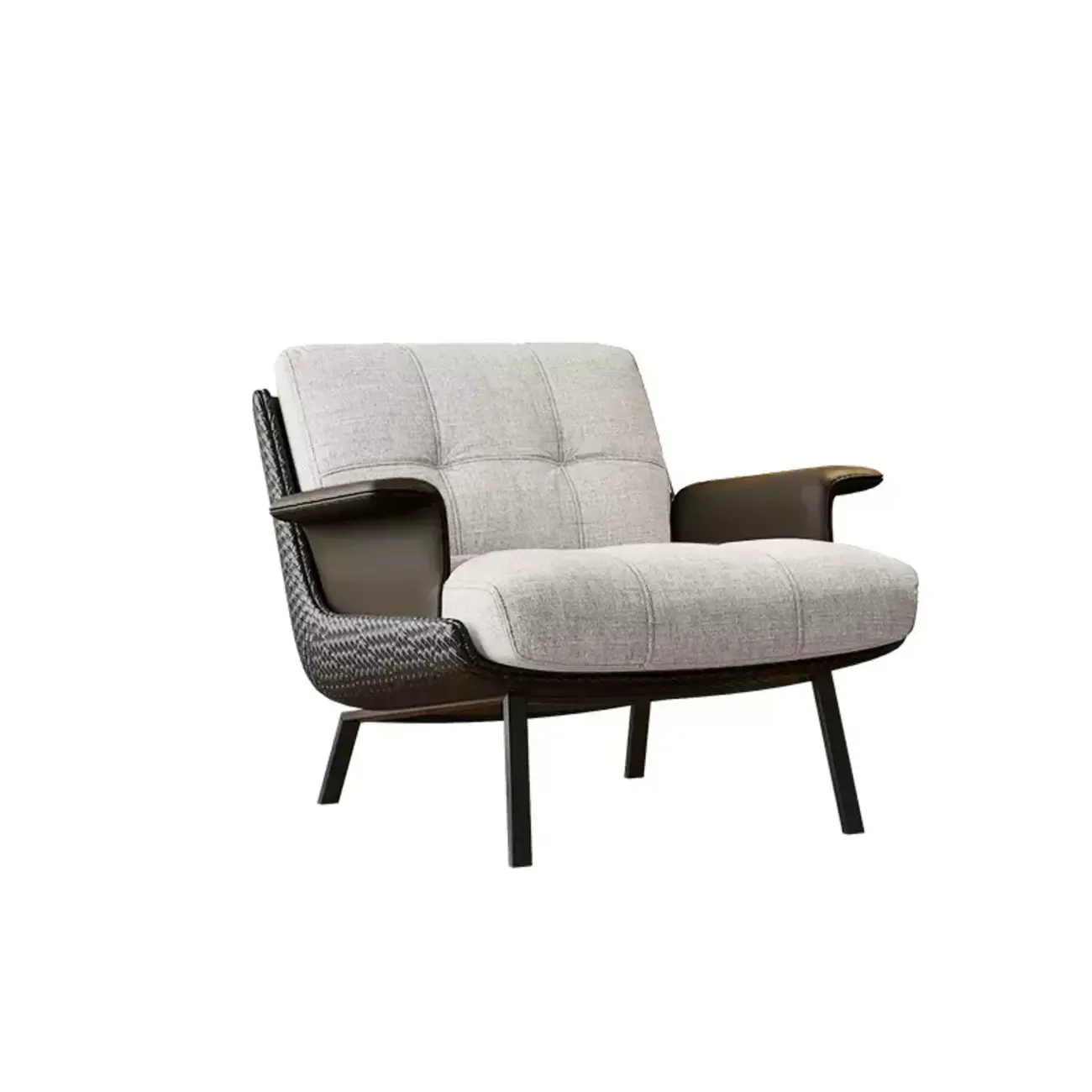 Modern Wingback Armrest Accent Chair Cotton Linen Fabric Image - 2