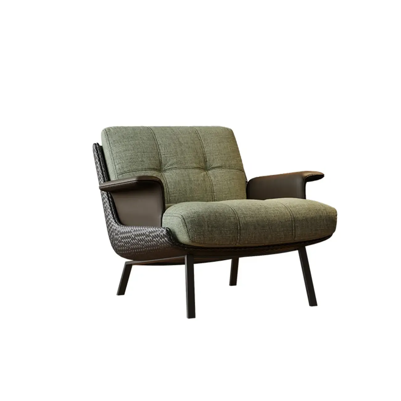 Modern Wingback Armrest Accent Chair Cotton Linen Fabric Image - 3