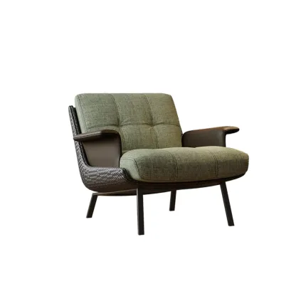 Modern Wingback Armrest Accent Chair Cotton Linen Fabric Image - 3