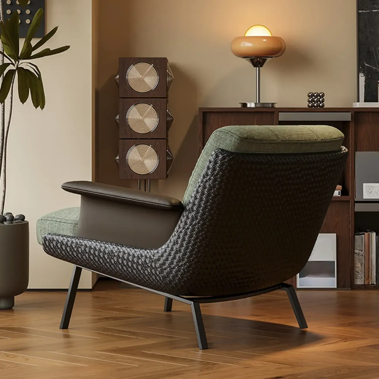 Modern Wingback Armrest Accent Chair Cotton Linen Fabric Image - 6